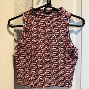 Sleeveless Red and Navy Patterned Women's Top (Zara)